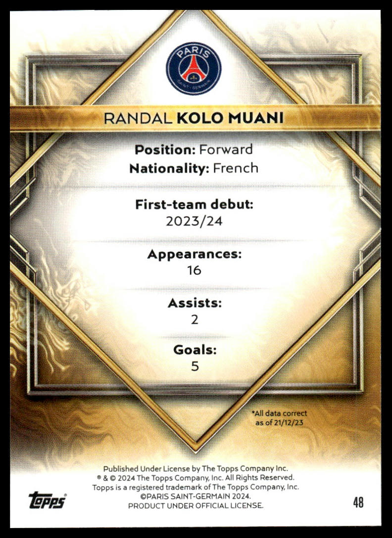 2023-24 Topps Paris Saint-Germain Team Set #48 Randal Kolo Muani