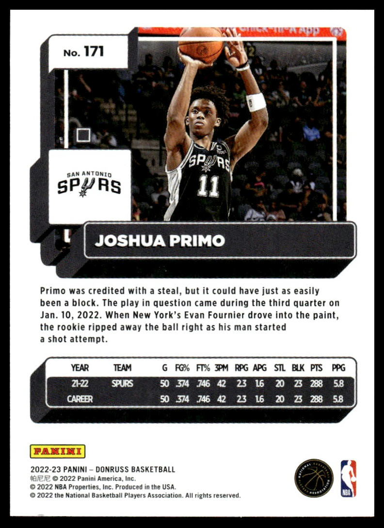 2022-23 Donruss #171 Joshua Primo