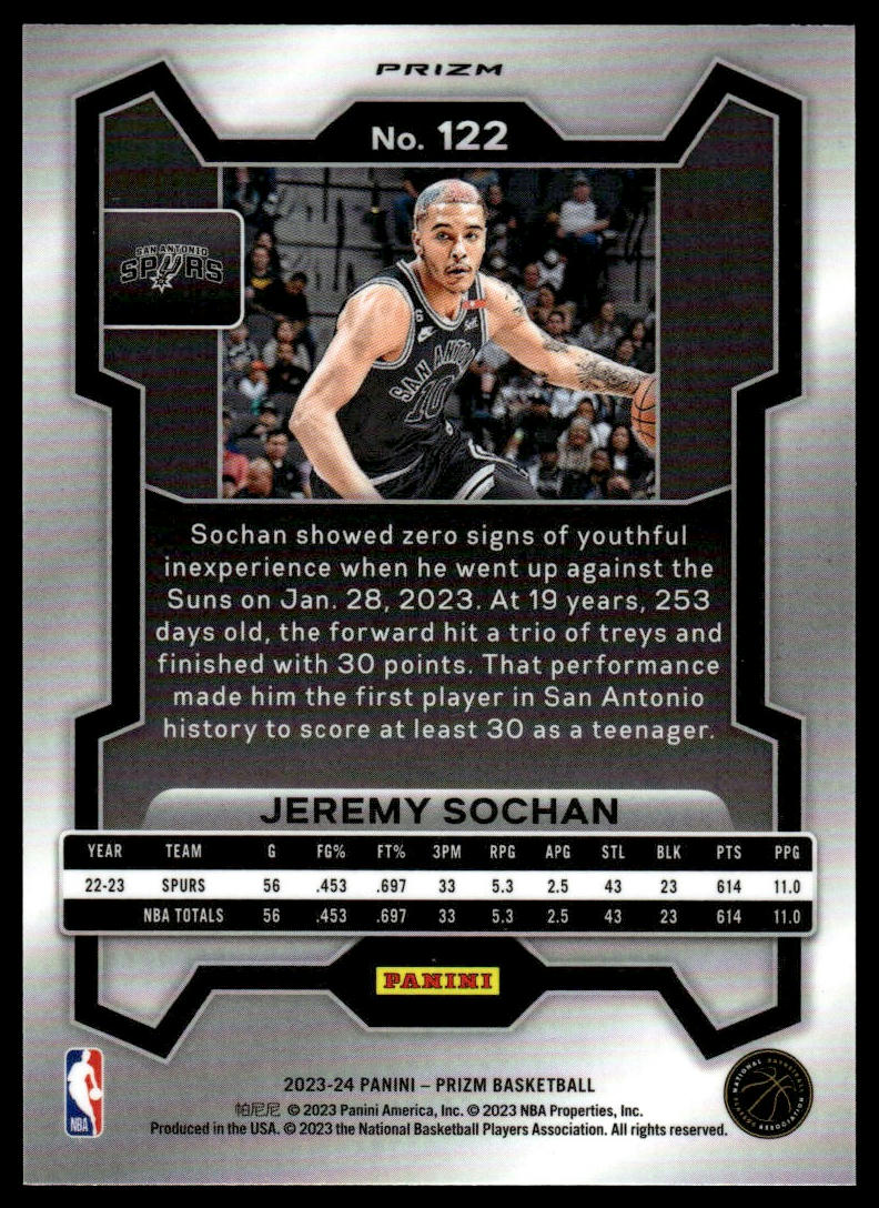 2023-24 Panini Prizm #122 Jeremy Sochan Prizms Green